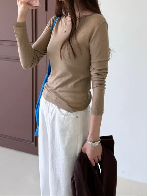 柔霧羅紋修身長袖上衣
