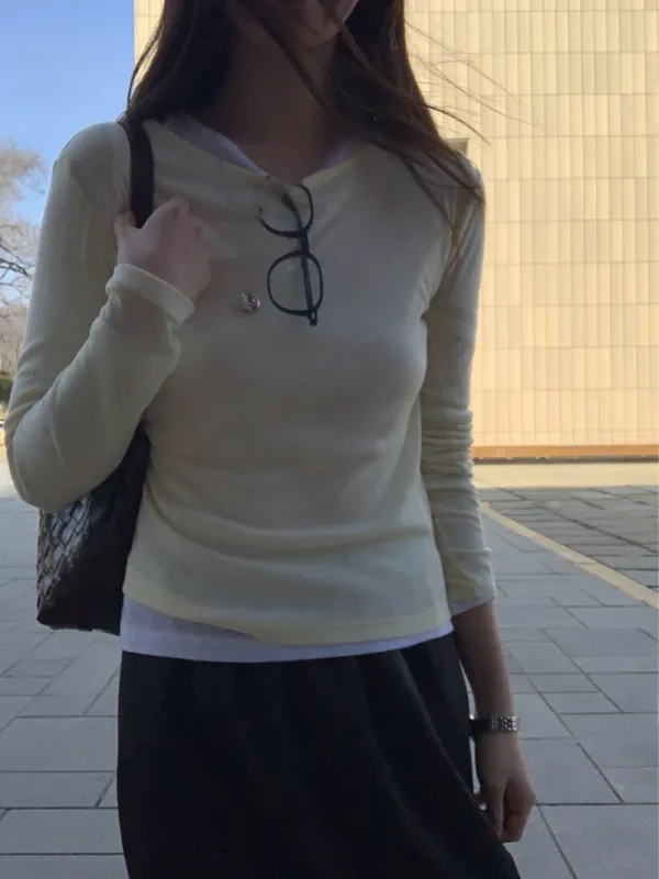 柔霧羅紋修身長袖上衣