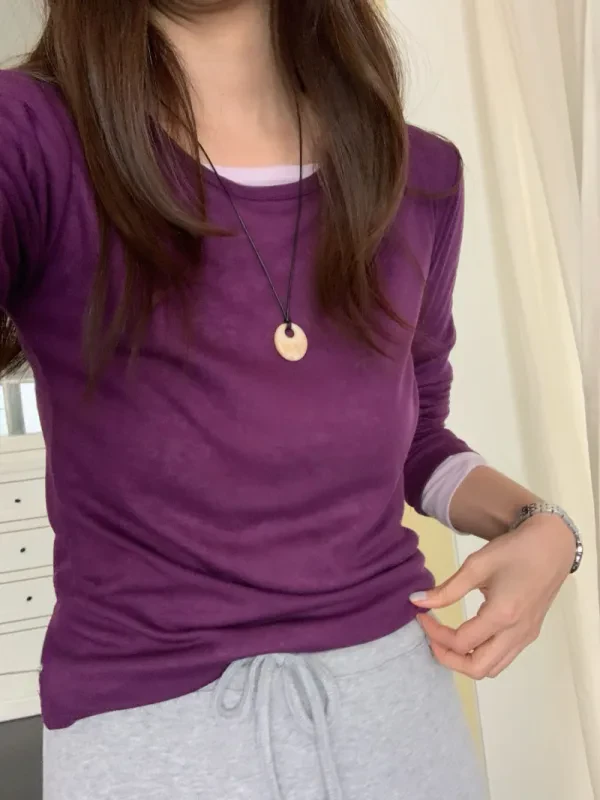 柔霧羅紋修身長袖上衣