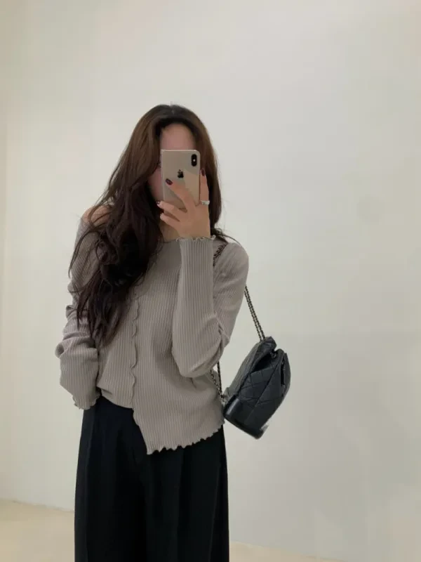 柔波蕾絲邊羅紋上衣