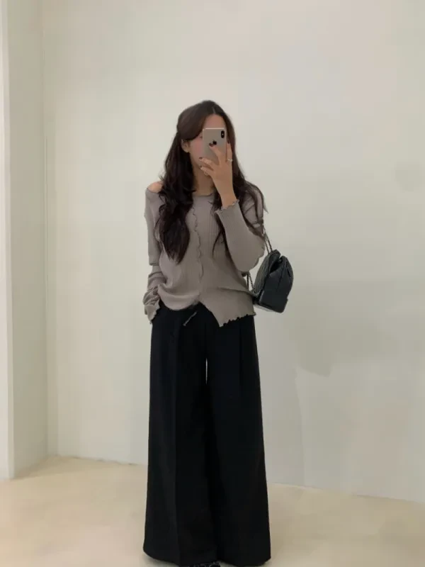 柔波蕾絲邊羅紋上衣