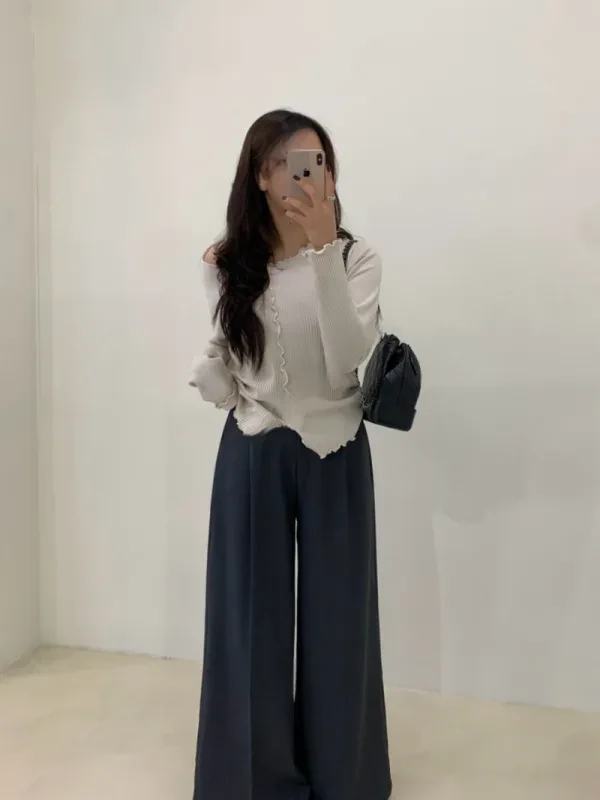 柔波蕾絲邊羅紋上衣
