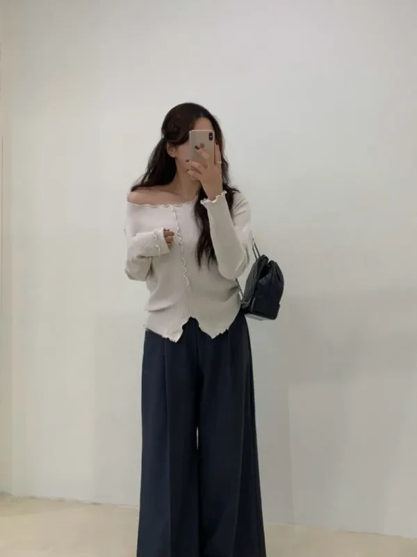 柔波蕾絲邊羅紋上衣